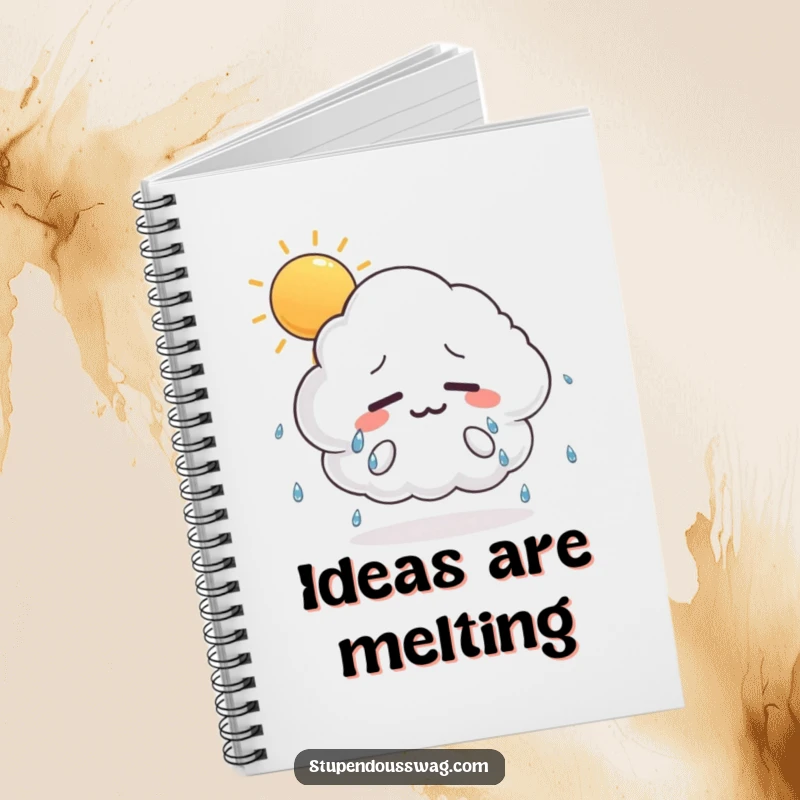 Funny notebook with a nervous, sweating cloud illustration on a sunny day, perfect for journaling and jotting down thoughts.