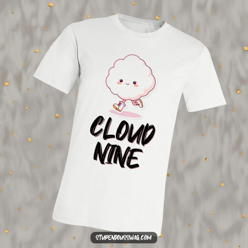Funny Skipping Cloud T-Shirt: A fluffy cloud wearing small boots skips energetically.