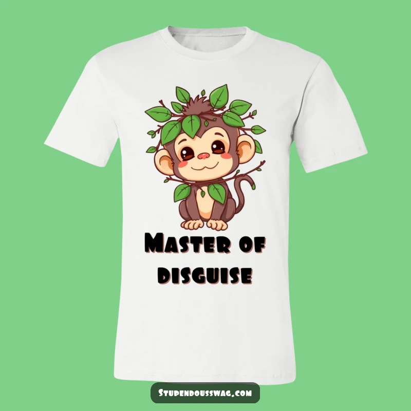 Funny Mischievous Monkey Leaf Disguise T-Shirt - Jungle Prankster Apparel