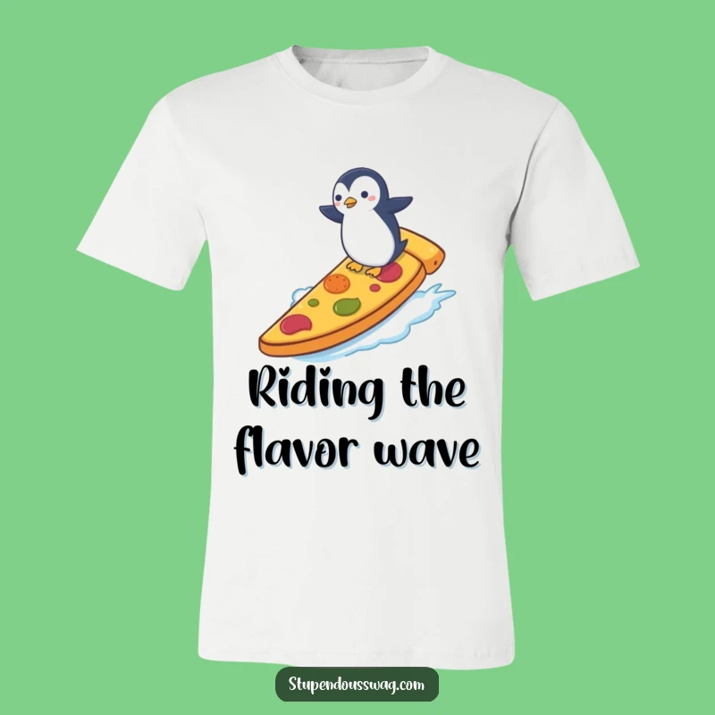 Funny Penguin Pizza Surf T-Shirt: Absurd Adventure Tee, Perfect Funny Gift for Pizza Fans