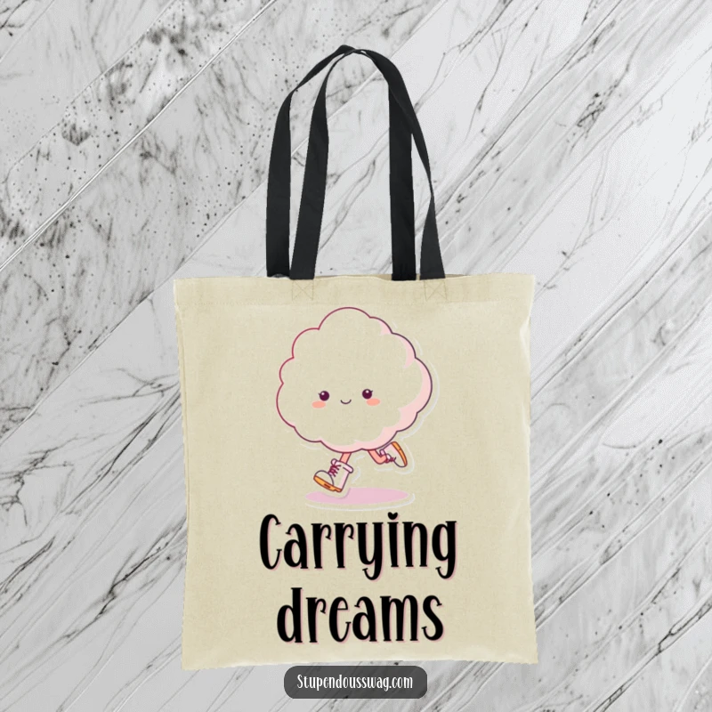 Funny Skipping Cloud Tote Bag: A fluffy cloud wearing tiny boots skips along.