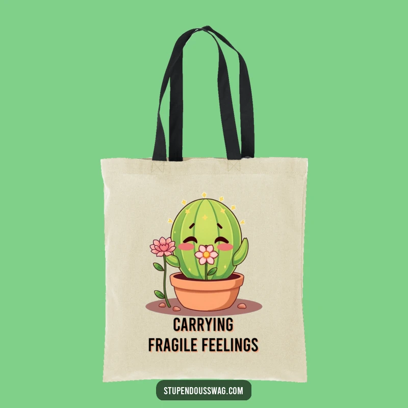 Funny Shy Cactus Tote Bag - Nervous Flower Carry-All & Sweet Gift!