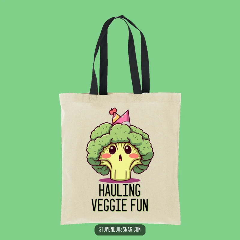 Funny Broccoli Party Hat Tote Bag: Carry Your Groceries with Surprised Veggie Style