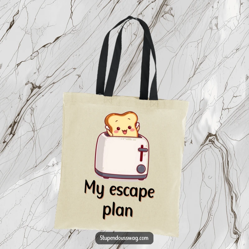 Funny Tote Bag: A slice of toast leaping dramatically from a toaster, a humorous and eye-catching design.