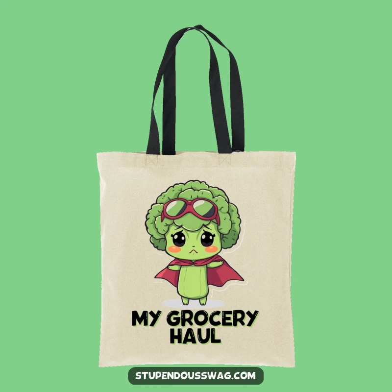 Funny Bewildered Broccoli Tote Bag: Carry Your Essentials with Heroic Charm